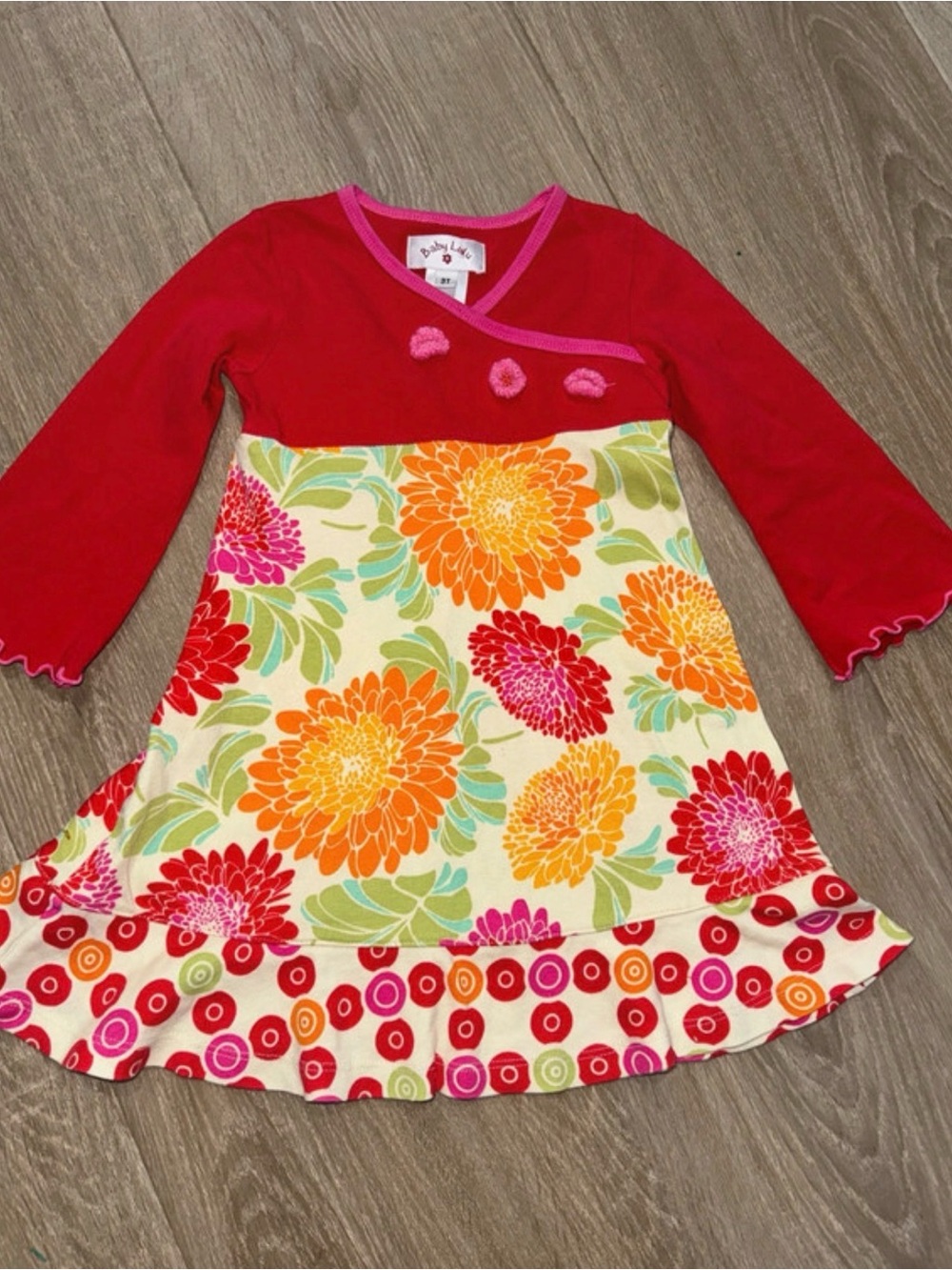Red & Floral Long-Sleeve Girls Dress